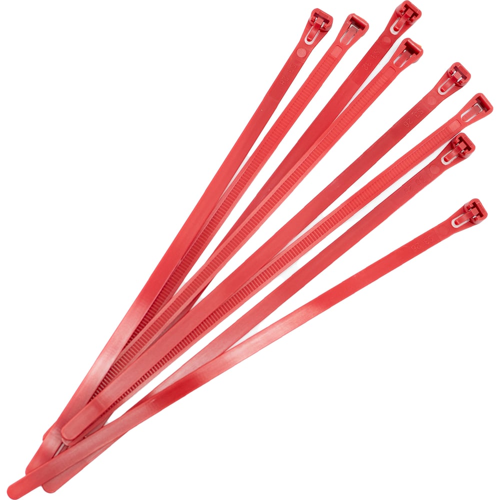 Изображение товара Многоразовые хомуты Политех 50 шт 7.5x250 мм нейлон красные Изображение товара Многоразовые хомуты Политех 50 шт 7.5x250 мм нейлон красные