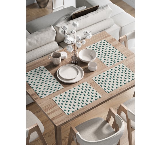 Изображение товара Набор прямоугольных тканевых салфеток на стол для сервировки JOYARTY "Ёлочки танцуют" плейсмат, 30x46 см, 4шт. ser002_427876_30x46