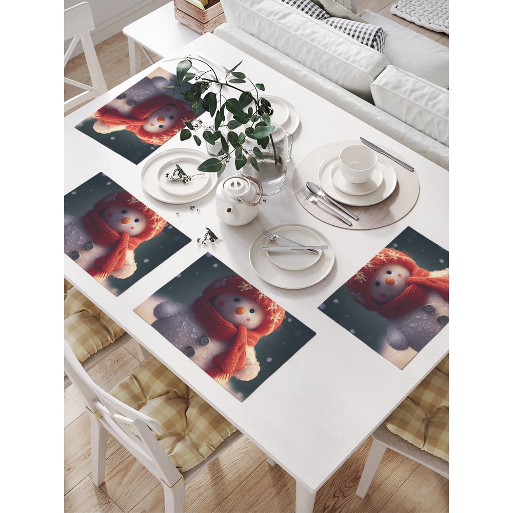 Изображение товара Салфетки на стол для сервировки JOYARTY снеговик прямоугольные 32x46 см комплект 4 шт