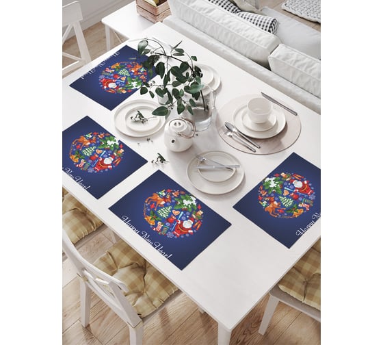 Изображение товара Салфетки на стол для сервировки JOYARTY прямоугольные, плейсмат "Новогодний шар" , 32x46 см, в комплекте 4шт. np_427862