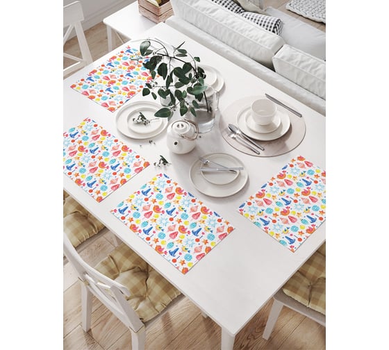 Изображение товара Салфетки на стол для сервировки JOYARTY прямоугольные, плейсмат "Ёлочные украшения" , 32x46 см, в комплекте 4шт. np_427902