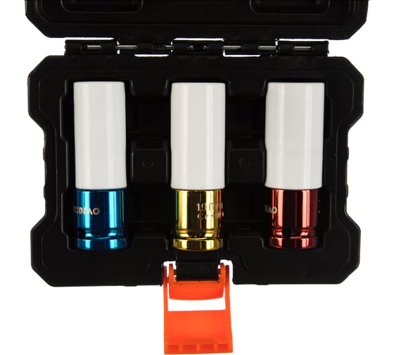 Изображение товара Набор головок ударных колёсных 1/2" 17, 19, 21 мм, L-85 мм, с пластиковой защитой АвтоDело 39233 14878