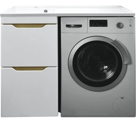 Изображение товара Комплект Azario тумба под стиральную машинку 110 Magenta с раковиной Magenta 110 правая белая 00079140