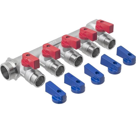 Изображение товара Коллектор с отсекающими кранами MPF 5 вых. х 3/4 х 1/2 наруж.рез. ИС.072640