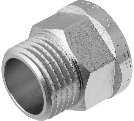 Изображение товара Удлинитель 1/2" сантехнический MPF на 15 мм шестигранный латунный никелированный для труб внутренняя-наружная резьба ИС.071978