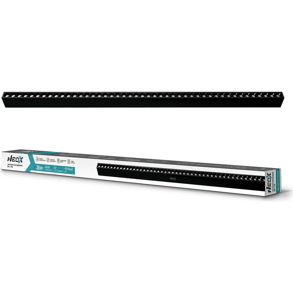 Изображение товара Светодиодный светильник Neox дбо-l-line 36Вт 230В IP40 6500К черный пылезащищенный