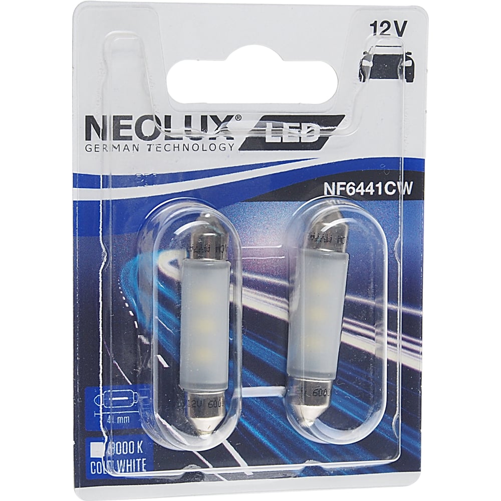 фото Автолампа neolux c5w sv8.5-8 41мм led cold white 6000к блистер, 2шт 12v 1 nf6441cw-02b