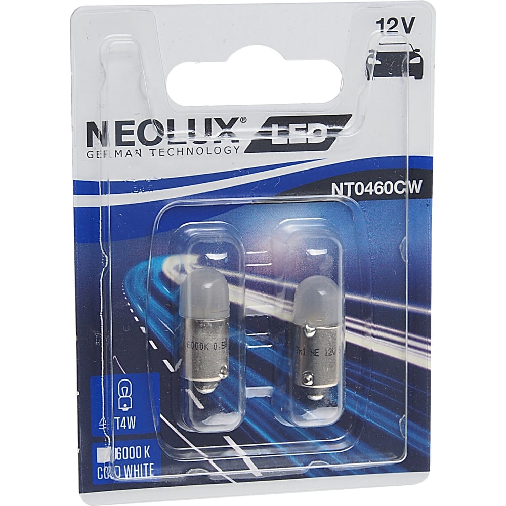 фото Автолампа neolux t4w ba9s led cold white 6000к блистер, 2шт 12v 1 nt0460cw-02b