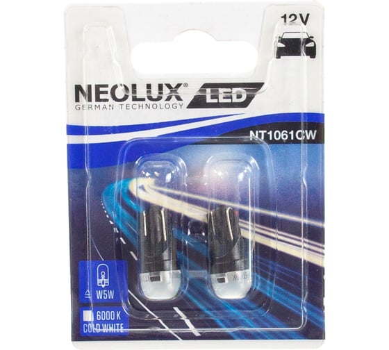 Изображение товара Автолампа NEOLUX W5W W2.1x9.5D LED COLD WHITE 6000К блистер, 2шт 12V 1 NT1061CW-02B