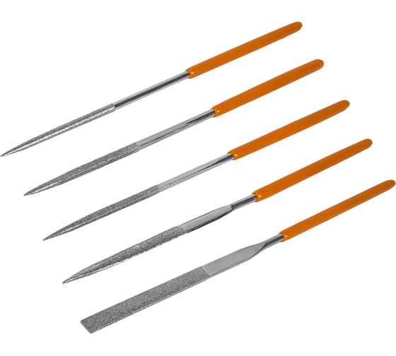 Изображение товара Набор надфилей алмазных КОБАЛЬТ 140х 50х3 мм, обрезиненные рукоятки 5 шт. чехол 790-137