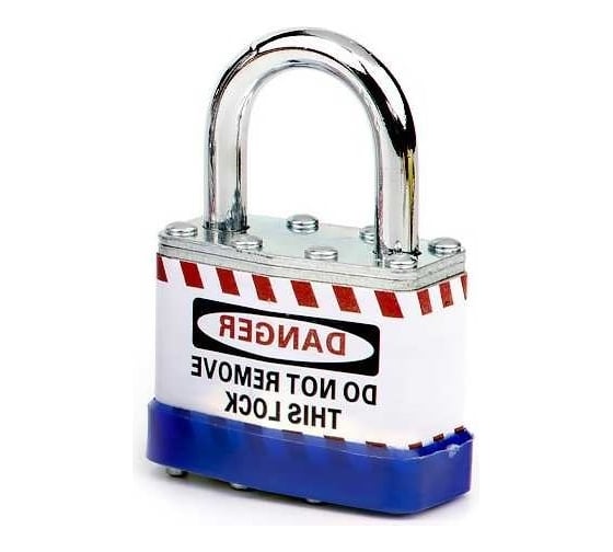 Изображение товара Блокировочный замок Точка Безопасности ламинированный, пиновый цилиндр, стальная дужка, высота - 38 мм, синий gwr026PS39BLU