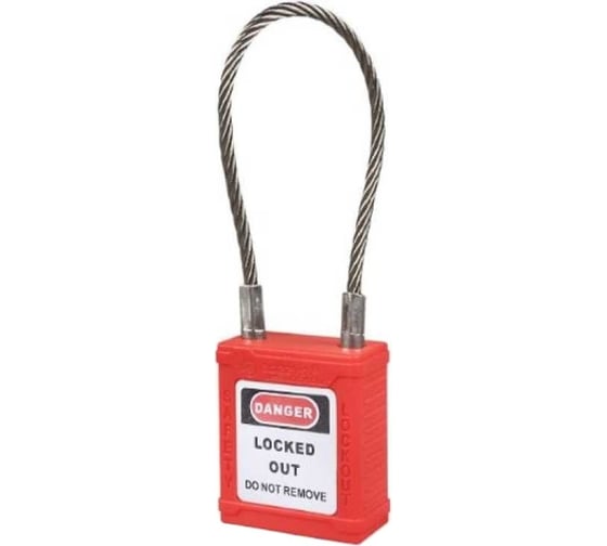 Изображение товара Блокировочный замок Точка Безопасности с гибкой стальной дужкой, длина - 150 мм, диаметр - 3.5 мм, красный gwr028DS150RED