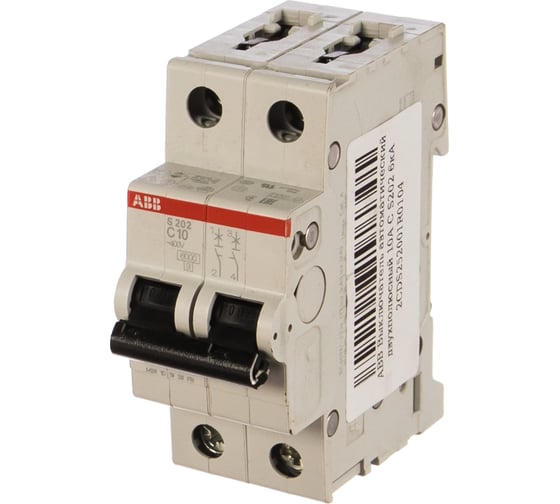 Изображение товара Автоматический двухполюсный выключатель  ABB 10А С S202 6кА 2CDS252001R0104