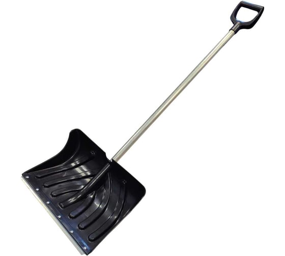 Изображение товара Пластмассовая лопата с оцинкованной планкой ООО ПК Тандем-АГРО КРЕПЫШок средний, 500x335мм, черная, с ребрами жесткости, тулейка d=32мм, с алюминиевым черенком 1000мм и V ручкой 4670016437303