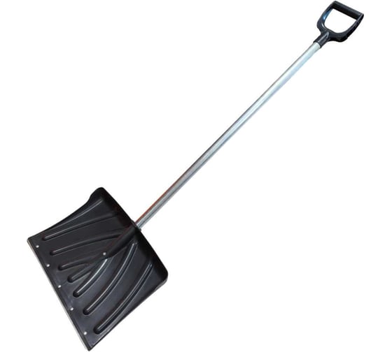 Изображение товара Пластмассовая лопата с оцинкованной планкой ООО ПК Тандем-АГРО КРЕПЫШок малый, 460x335мм, черная, с ребрами жесткости, тулейка d=32мм, с алюминиевым черенком 1000мм и V ручкой 4670016435996