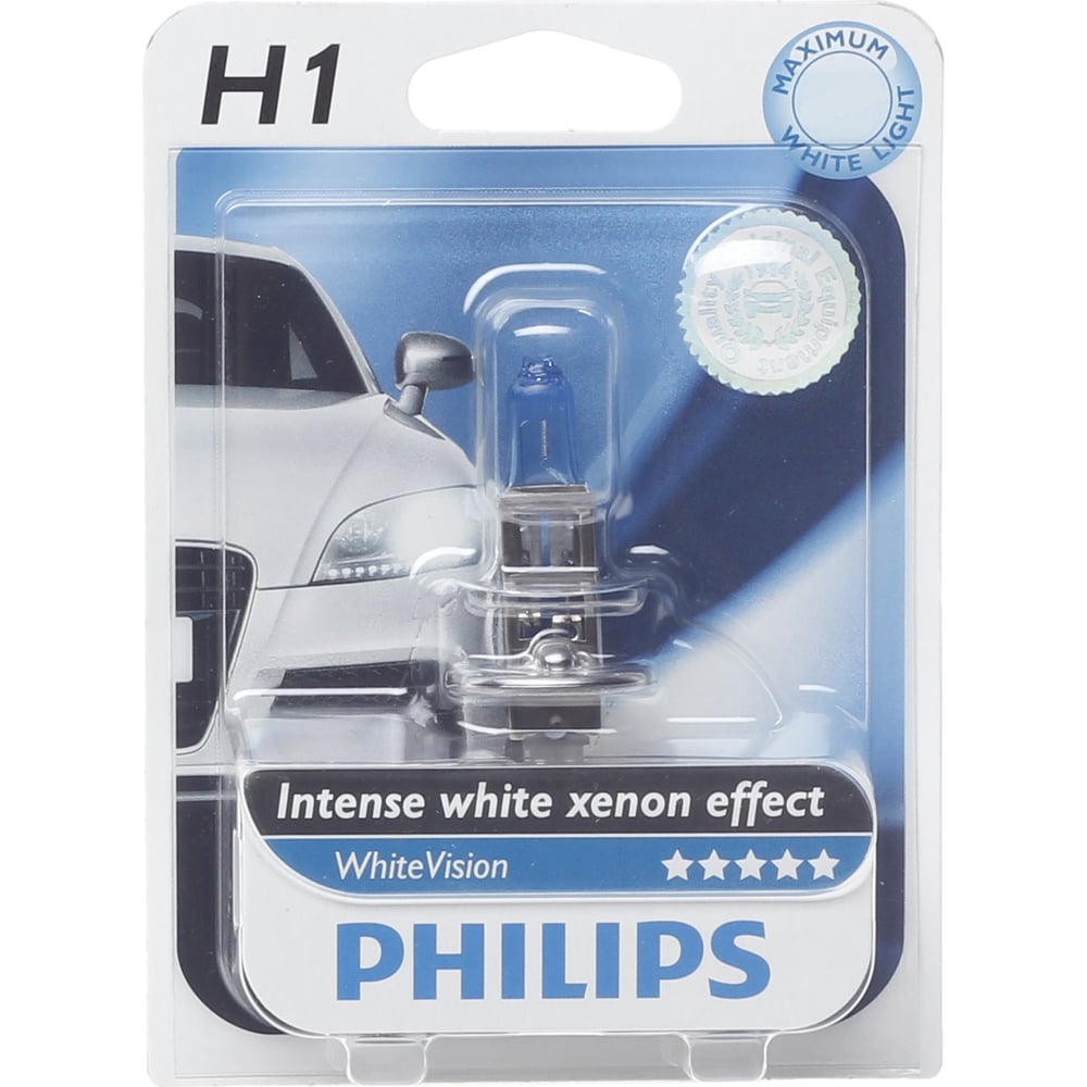 фото Автолампа philips h1, 55 p14.5s+60% vision 3700k 12v 1,10 12258whvb1