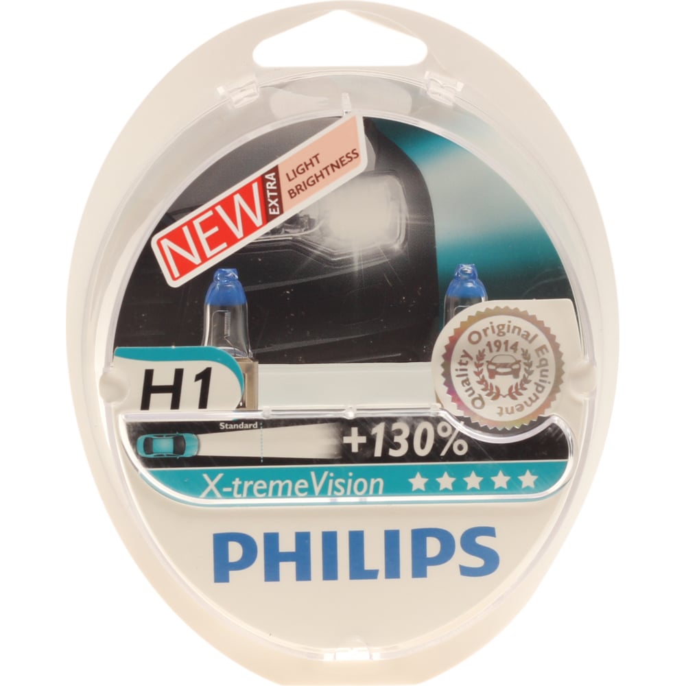 фото Автолампа philips h1, 55 p14.5s+130% x-treme vision plus 2 шт. 12v 1,5 12258xv+s2