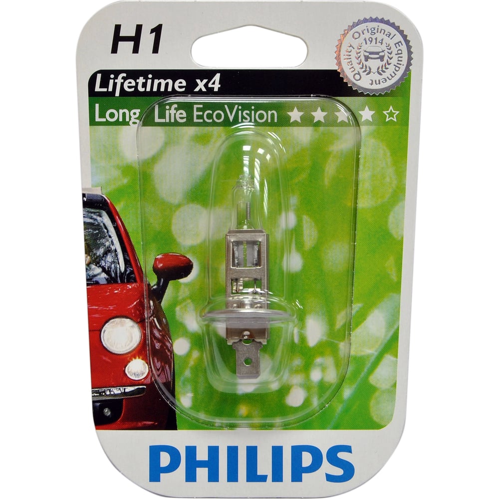 фото Автолампа philips h1, 55 p14.5s long life eco vision 12v 1,10 12258llecob1