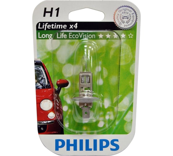 Изображение товара Автолампа PHILIPS H1, 55 P14.5s LONG LIFE ECO VISION 12V 1,10 12258LLECOB1