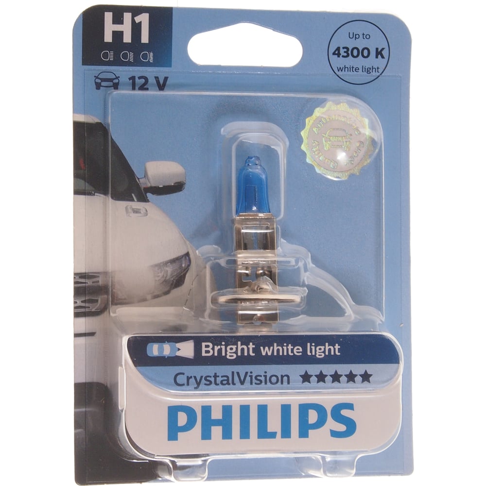 фото Автолампа philips h1, 55 p14.5s cristal vision 4300k 12v 1,10 12258cvb1