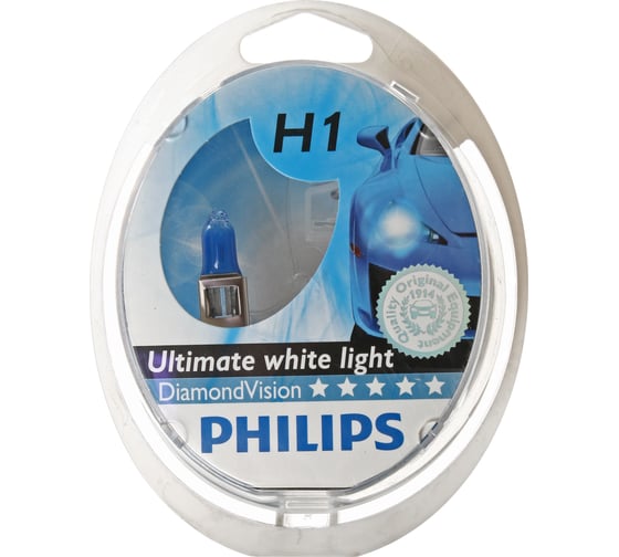 Изображение товара Автолампа PHILIPS H1, 55 P14.5s DIAMOND VISION 5000K 2 шт. 12V 1,5,30 HIT 12258DVS2