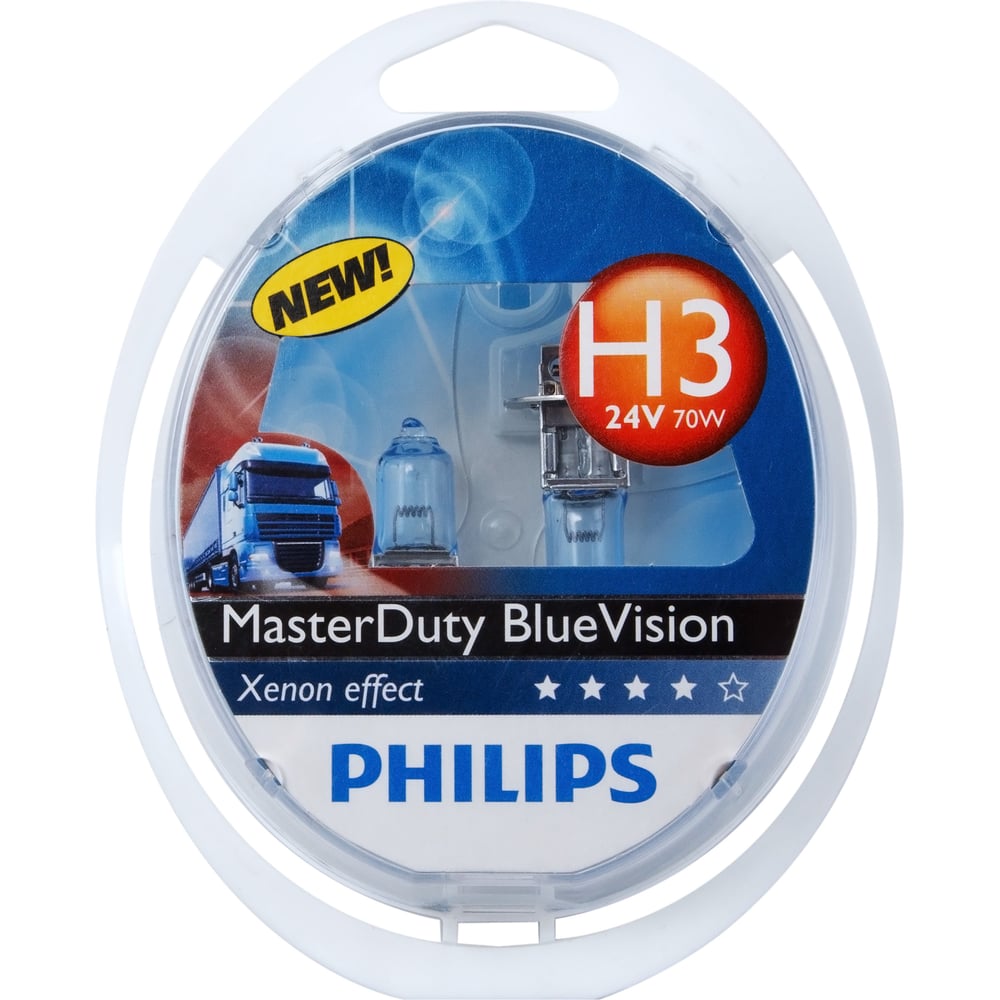 фото Автолампа philips h3, 70 pk22s master duty blue vision 2 шт. 24v 1,5 13336mdbvs2