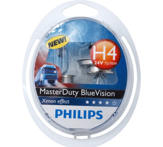Изображение товара Автолампа PHILIPS H4, 75, 70 P43t-38 MASTER DUTY BLUE VISION 2 шт. 24V 1,5 13342MDBVS2