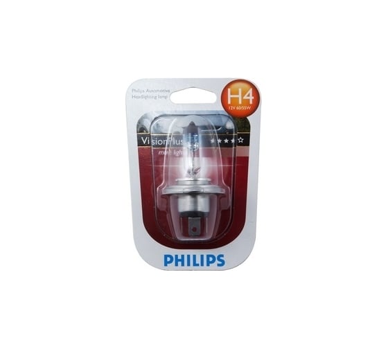 Изображение товара Автолампа PHILIPS H4 60,55 P43t-38+60 VISION PLUS 12V ,1,10 12342VPB1