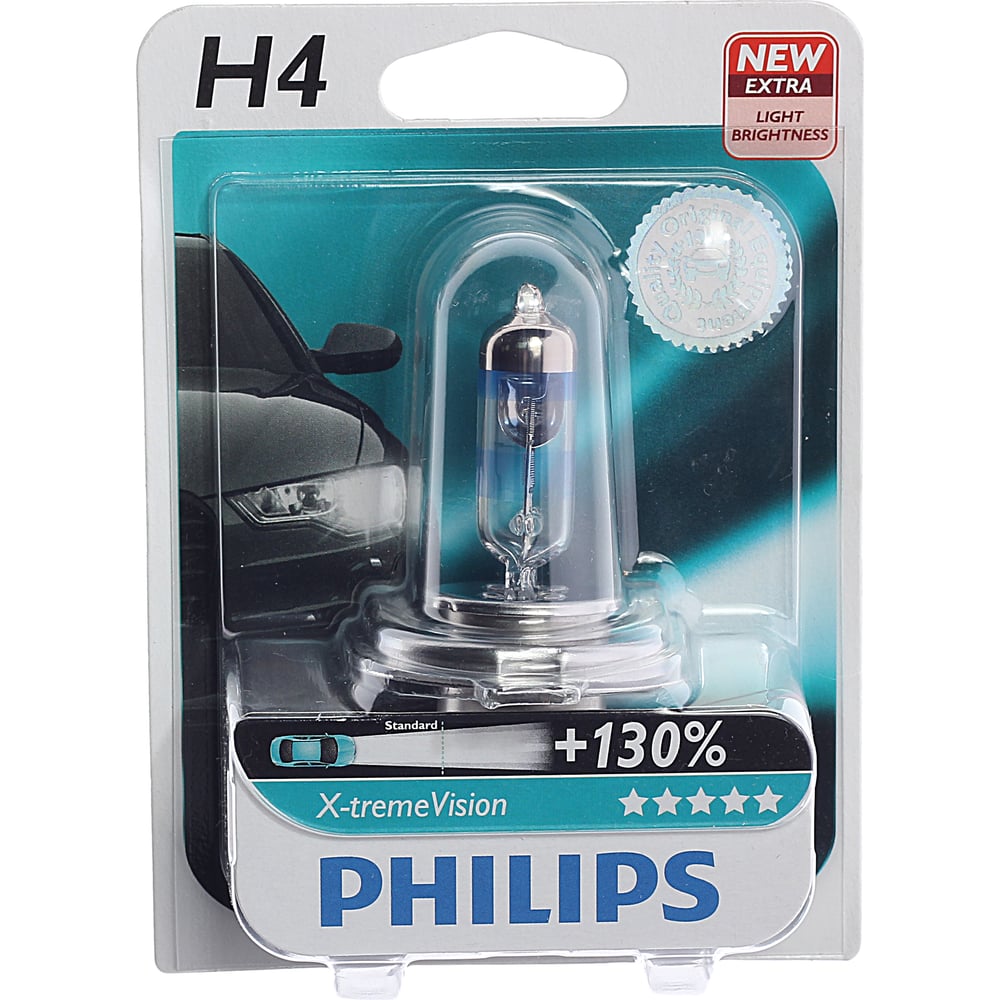 фото Автолампа philips h4, 60, 55 p43t-38+130% x-treme vision plus 12v 1,10 12342xv+b1