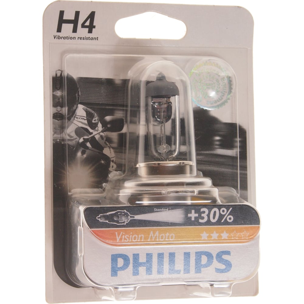 фото Автолампа philips h4, 60, 55 p43t-38+30% vision moto 12v 1,10 12342prbw