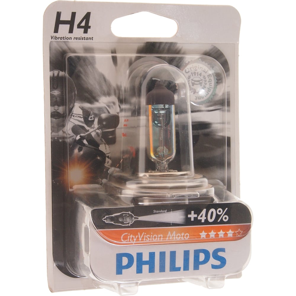 фото Автолампа philips h4, 60, 55 p43t-38+40% city vision moto 12v 1,10 12342ctvbw