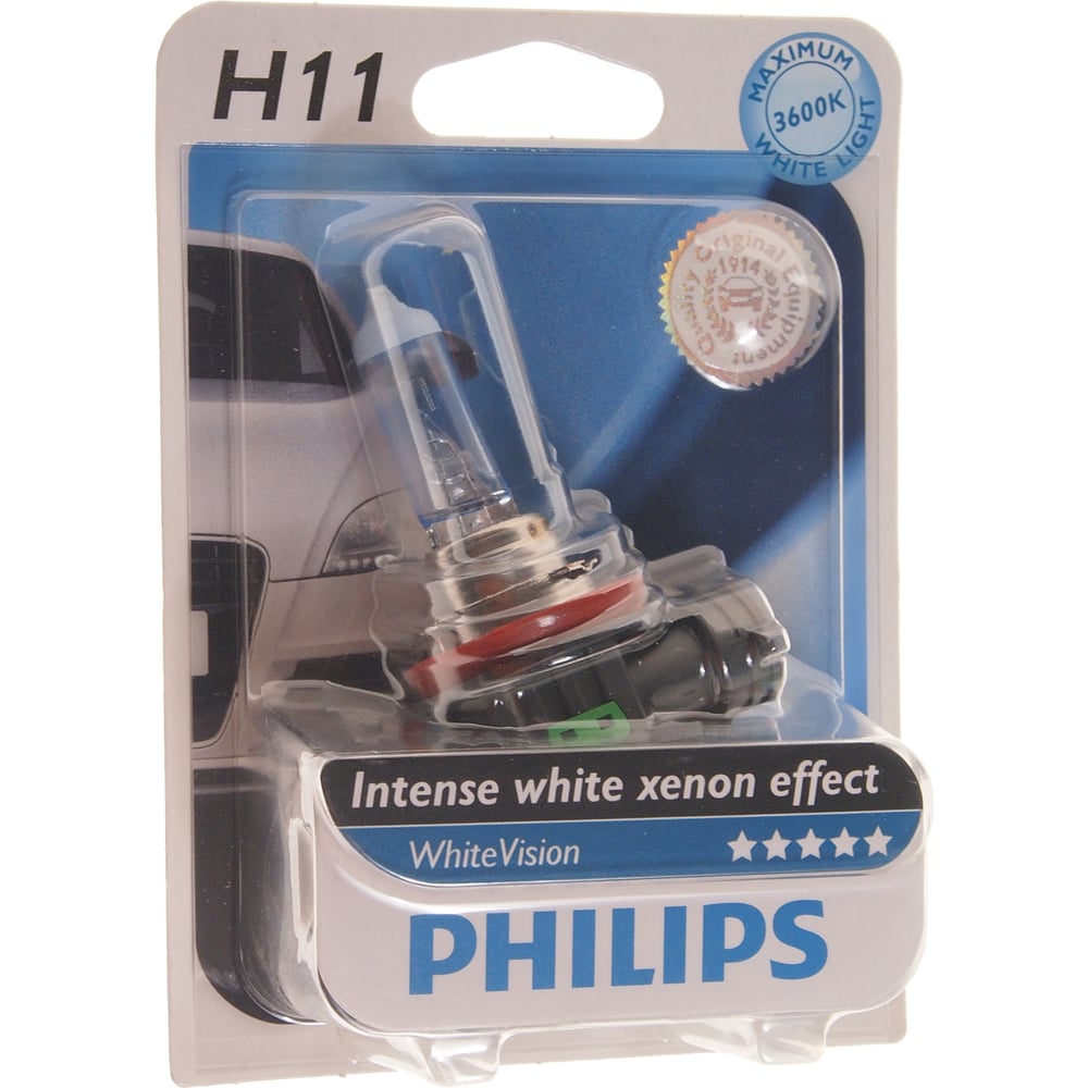 фото Автолампа philips h11, 55 pgj19-2+30% vision 3600k 12v 1,10 12362whvb1