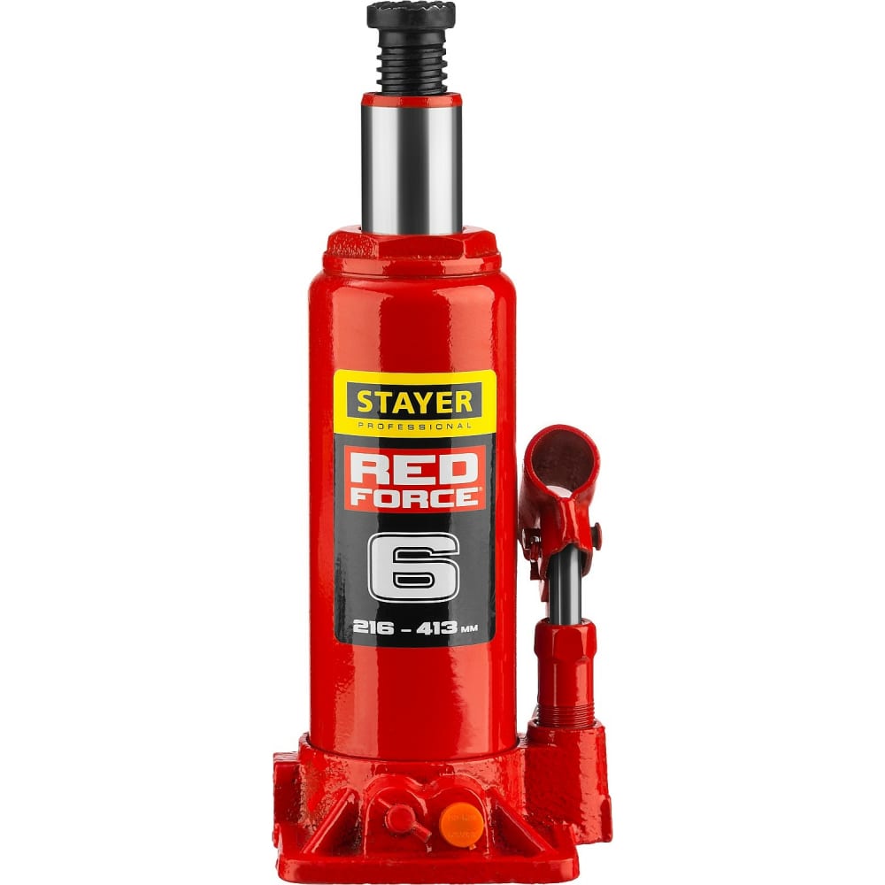 фото Гидравлический бутылочный домкрат stayer red force, 6т, 216-413 мм, в кейсе, 43160-6-k 43160-6-k_z01