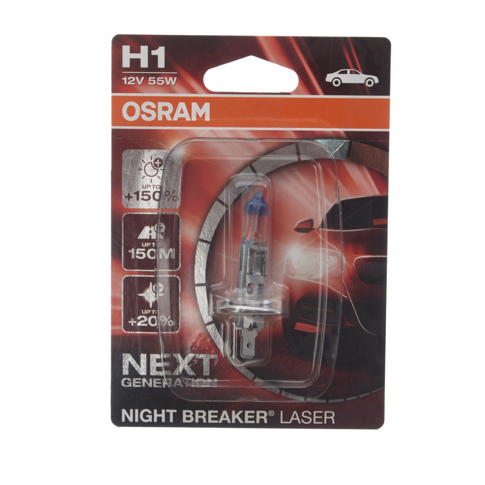 фото Автолампа osram h1 55 p14.5s+150% night laser 3500k 12v, 1, 10 64150nl-01b