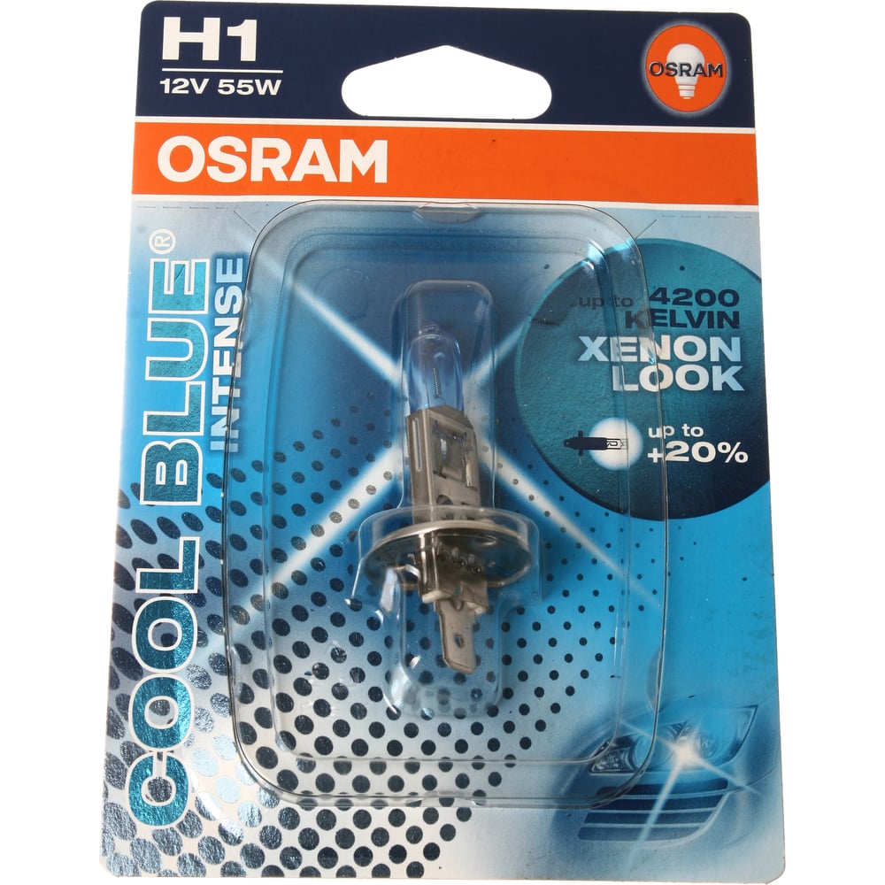 фото Автолампа osram h1 55 p14.5s+20% blue intense 4200k 12v, 1, 10 64150cbi-01b