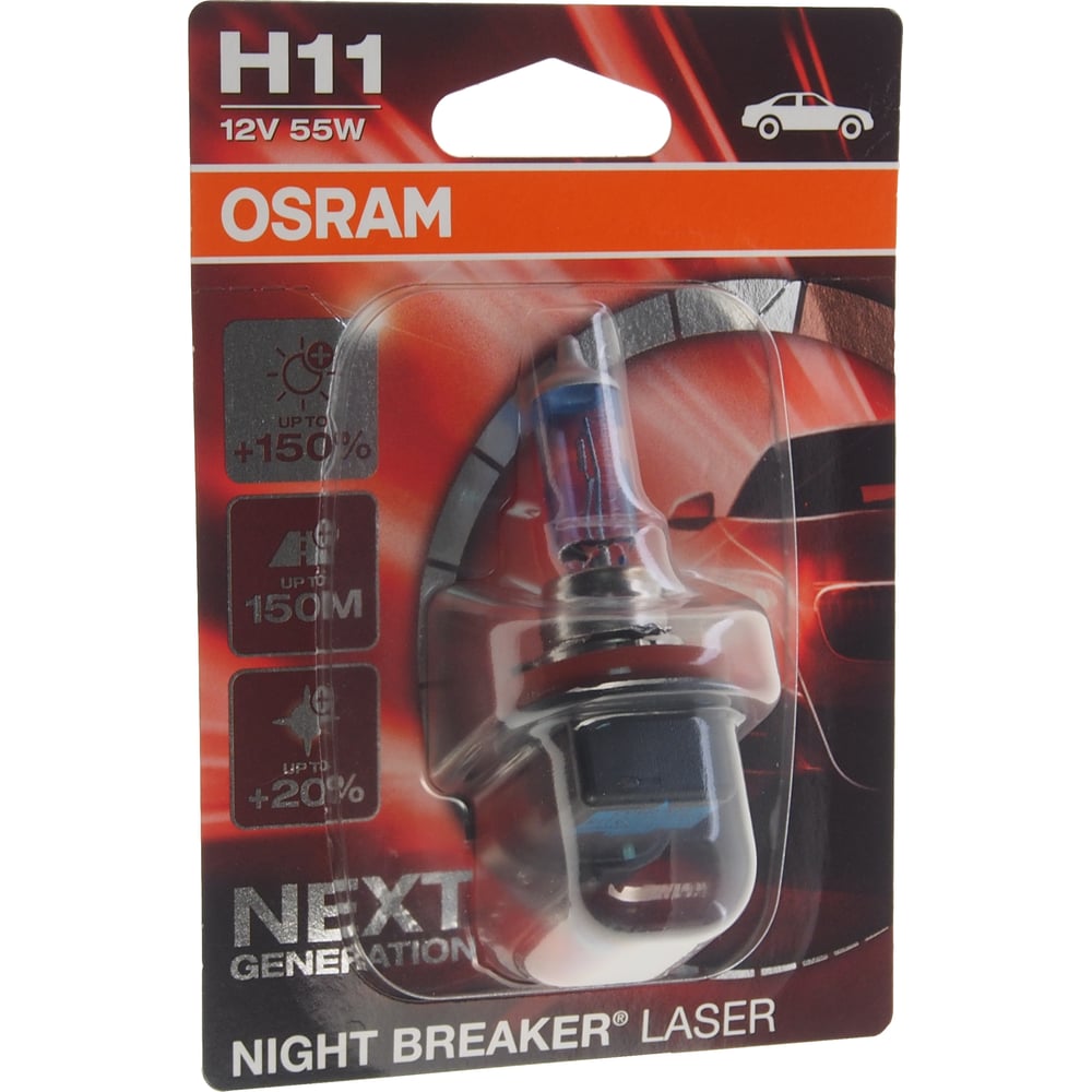 фото Автолампа osram h11 55 pgj19-2+150% night laser 3750k 12v, 1, 10 64211nl-01b