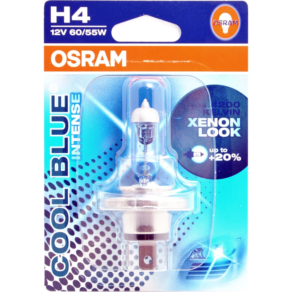 фото Автолампа osram h4 60/55 p43t-38+20% blue intense 4200k 12v, 1, 10, 100 64193cbi-01b