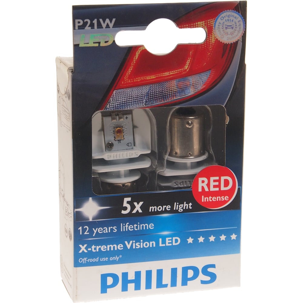 фото Автолампа philips p21w ba15s led red x-treme vision 2 шт. 12, 24v 1,10 12898rx2