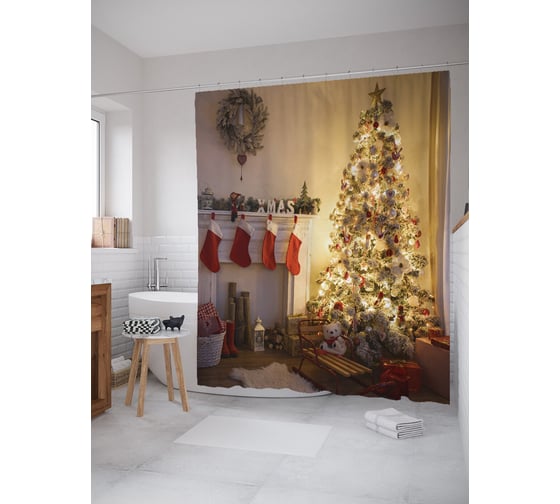 Изображение товара Штора для ванной JOYARTY "Новогодняя атмосфера" sc_427859