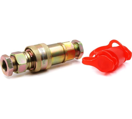 Изображение товара Быстроразъемное гидравлическое соединение HQ-Mech ISO 7241-A конический клапан, БРС M+F, сталь, вн. рез M22х1.5, адаптер M16х1.5 красный УТ000002799