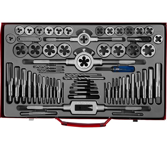 Изображение товара Набор метчиков и плашек ЗУБР сталь 9ХС, 65 предметов 28118-H65_z01