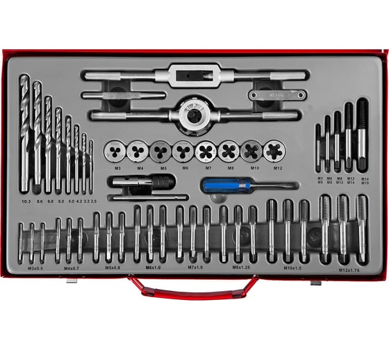 Изображение товара Набор метчиков и плашек Зубр МАСТЕР сталь 9ХС, 52 предмета 28130-H52_z01