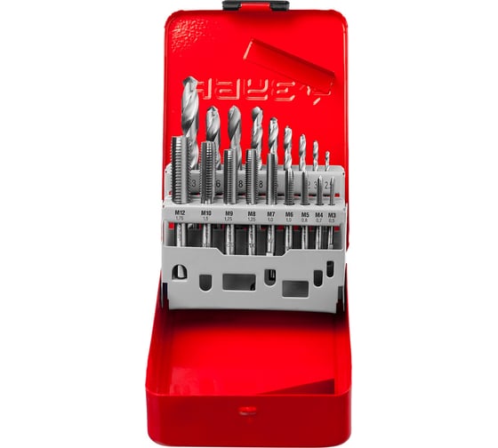 Изображение товара Резьбонарезной набор ЗУБР метчики 9ХС, сверла Р6М5, 18 предметов 28115-H18_z01