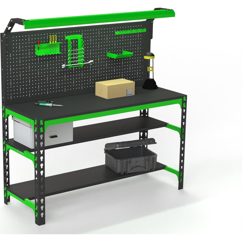 Изображение товара Металлический стол с двумя полками и освещением Металекс SUN 750x1000x400 мм