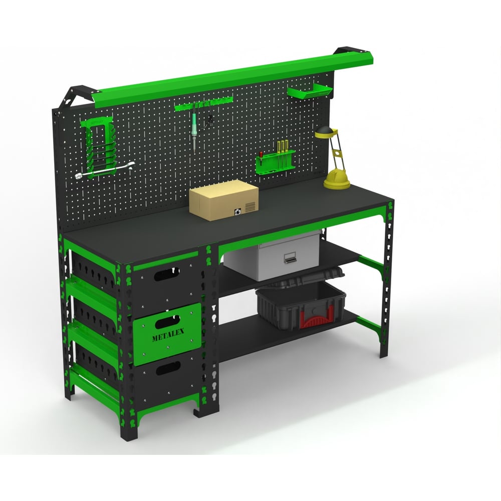 Изображение товара Металлический рабочий стол SUN 750x1200 мм с ящиками и освещением