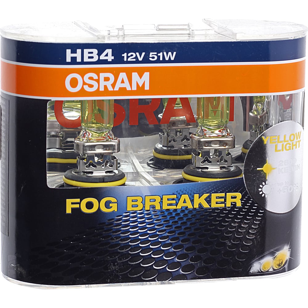 фото Автолампа osram hb4, 9006 51 p22d fog 2600k 2шт 12v, 1, 10 9006fbr-hcb