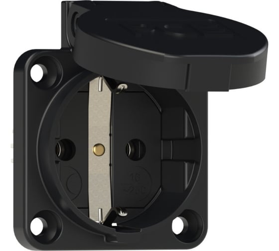 Изображение товара Встраиваемая розетка PCE 16A 220V 2P+E IP54 50х50 подключение сзади, черная 105-0s
