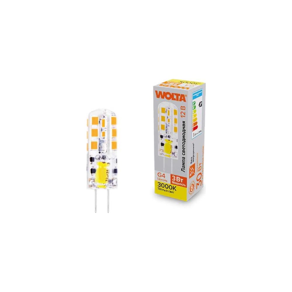 Изображение товара Светодиодная лампа капсульная Wolta 3Вт G4 теплый свет 12В кукуруза
