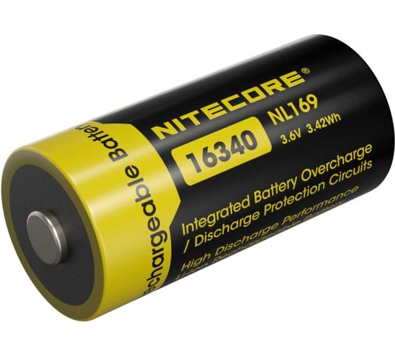 Изображение товара Аккумулятор Nitecore nl169 rcr123,16340 li-ion 3.6v 950mah с защитой 0346