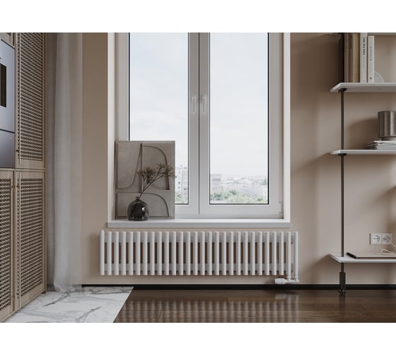 Изображение товара Вертикальный стальной радиатор GUARDO Torre 3D 400х582 мм, 12 секций, S=5м², нижнее правое подключение 3D-0400-12 NK-VER-R R9016(M)